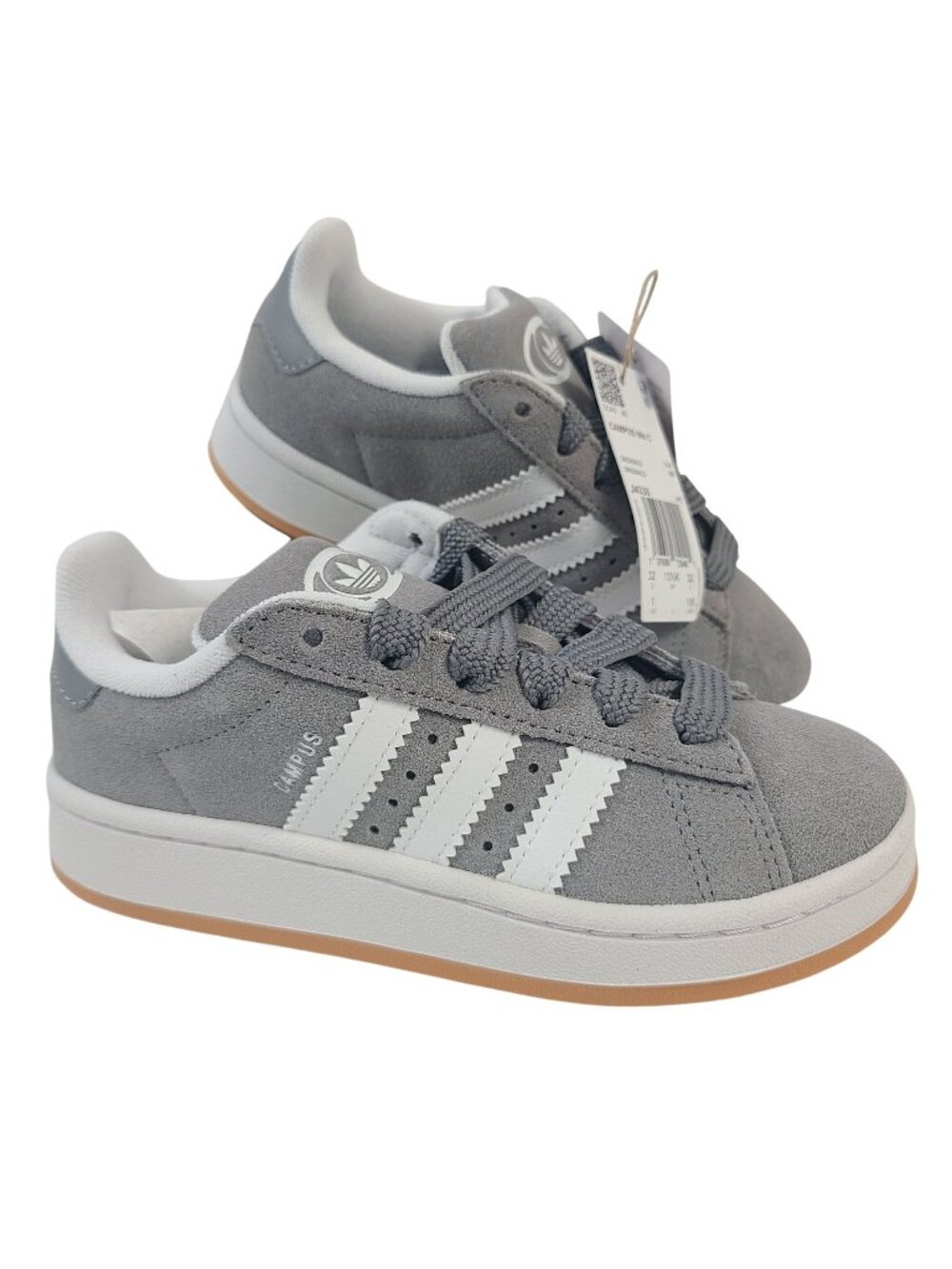 NEW Adidas Campus 00s Kids Gray Sneakers Size 1 Suede Upper White Stripes
